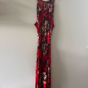 Mlle Gabrielle Red Floral Maxi Dress with Gold Accent